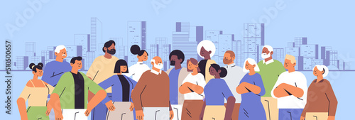mix race people group in casual clothes standing together horizontal