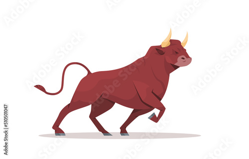 angry fighting bull in attacking pose big dangerous mammal animal horizontal isolated