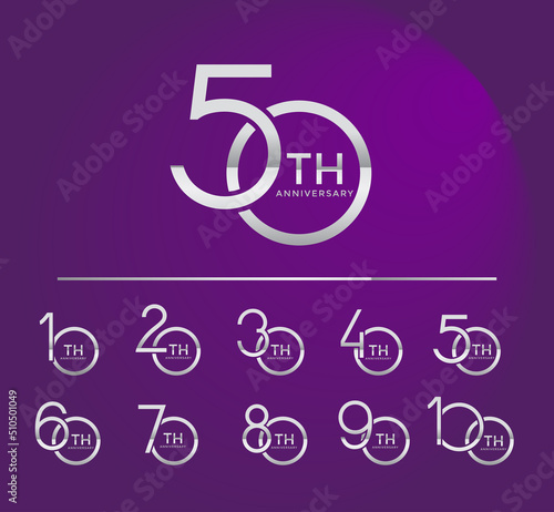 Fototapeta set of anniversary logo style silver color overlapping number on purple backgrou
