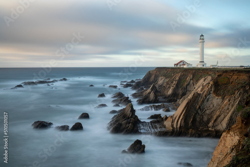 Point Arena Lighthouse on beautiful cliffs, California, USA, long exposure landcape