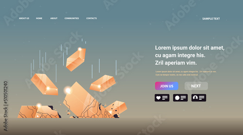 gold bars falling down gold market crisis financial concept copy space horizontal