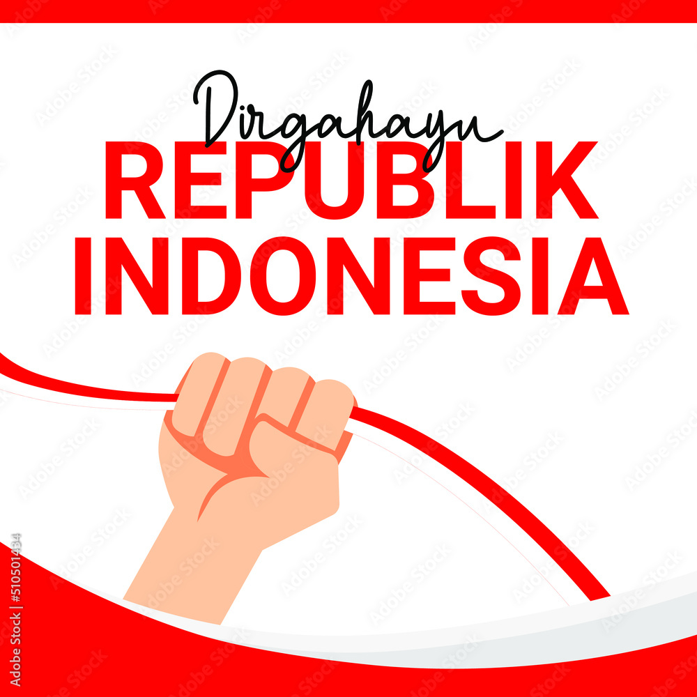 Indonesia Independence day with hand and waving flag. 17 august. Vector Eps10