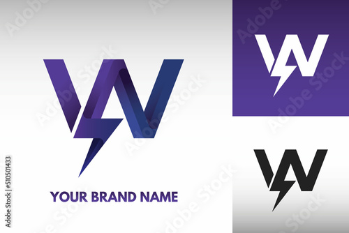 Logo Letter W Initial monogram Electric Power thunder Lightning Style Design Vector in Gradient and monochrome color