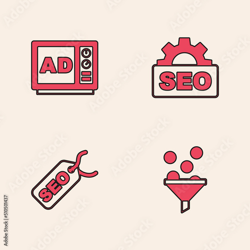 Set Lead management, Advertising, SEO optimization and icon. Vector