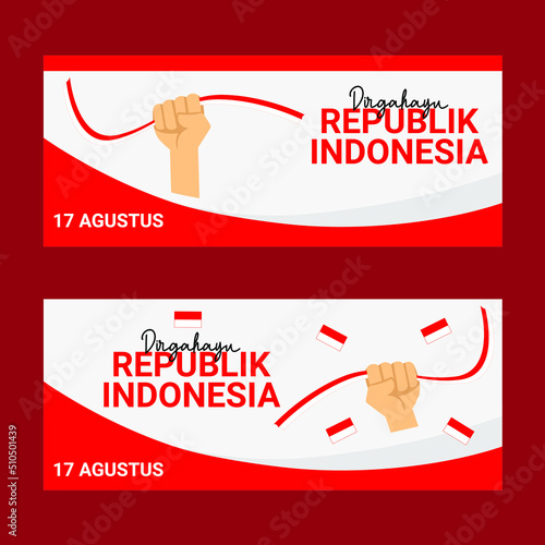 Indonesia Independence day with hand and waving flag. 17 august. Vector Eps10 photo