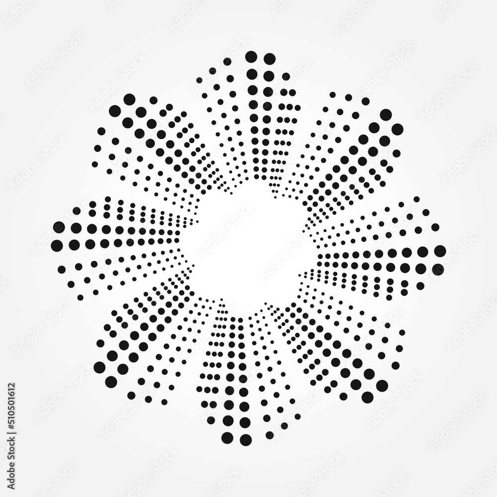 Abstract halftone radial background. Concentric halftone pattern. Halftone design element. Dotted circular frame. Abstract halftone radial background. Concentric halftone pattern. Halftone design element. Dotted circular frame.
