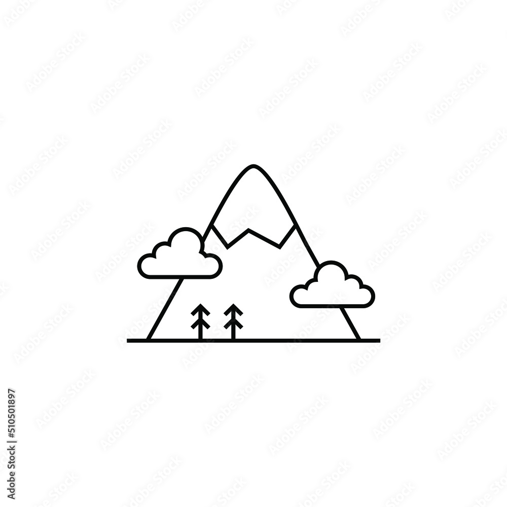 Mountain, Hill, Mount, Peak Thin Line Icon Vector Illustration Logo Template. Suitable For Many Purposes. Mountain, Hill, Mount, Peak Thin Line Icon Vector Illustration Logo Template. Suitable For Many Purposes.