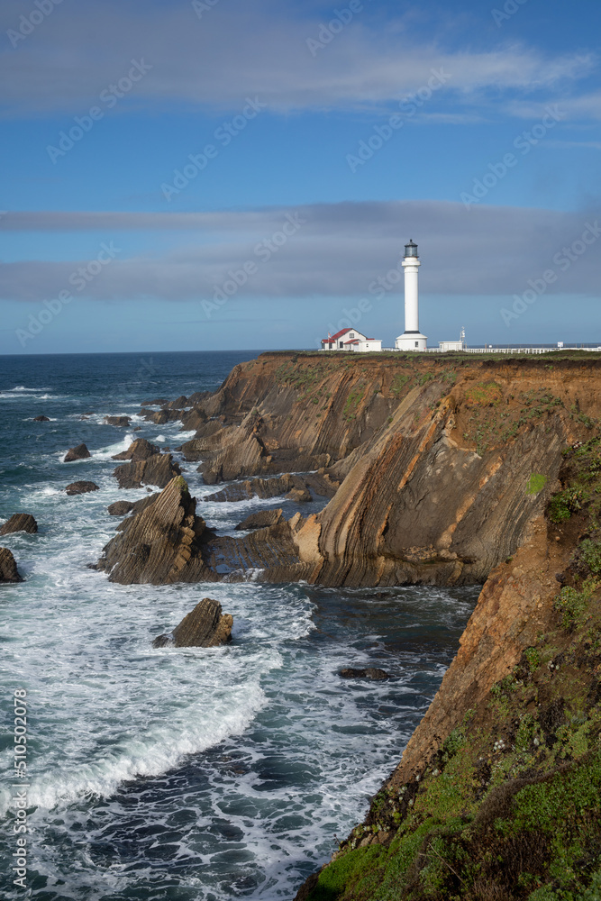 Point Arena Lighthouse on beautiful cliffs, California, USA