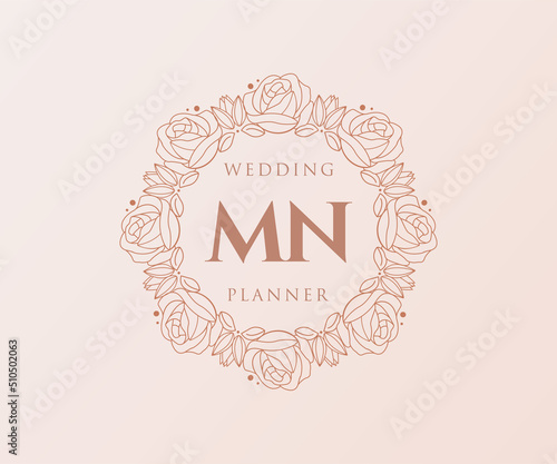 MN Initials letter Wedding monogram logos collection, hand drawn modern minimalistic and floral templates for Invitation cards, Save the Date, elegant identity for restaurant, boutique, cafe in vector