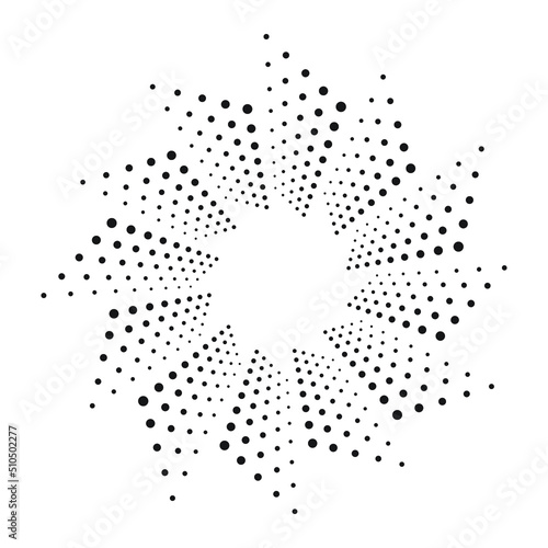 Halftone circular floral design element. Fabric design element. Halftone circle dots texture, pattern, element. Retro style design element for your design.
