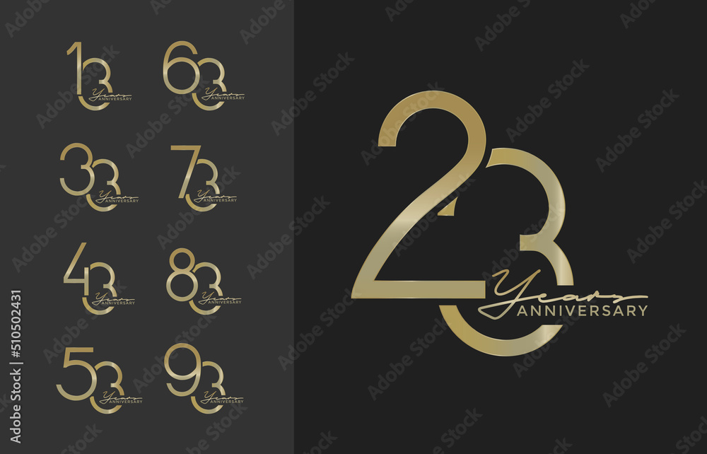Poster set of anniversary with calligraphy gold color on black ...