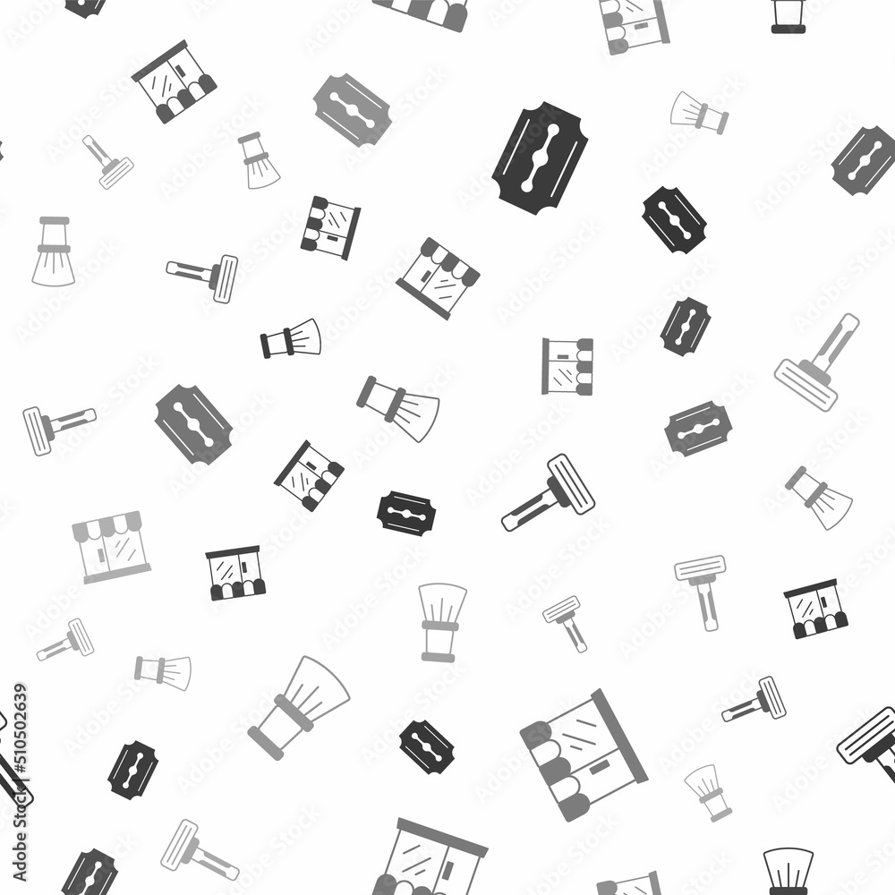 Set Blade razor, Barbershop building, Shaving and brush on seamless pattern. Vector Set Blade razor, Barbershop building, Shaving and brush on seamless pattern. Vector