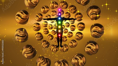 Silhouette of person stretching hands with golden tunnel effect