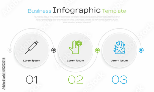 Set line Syringe, Hand with virus and Rabies. Business infographic template. Vector