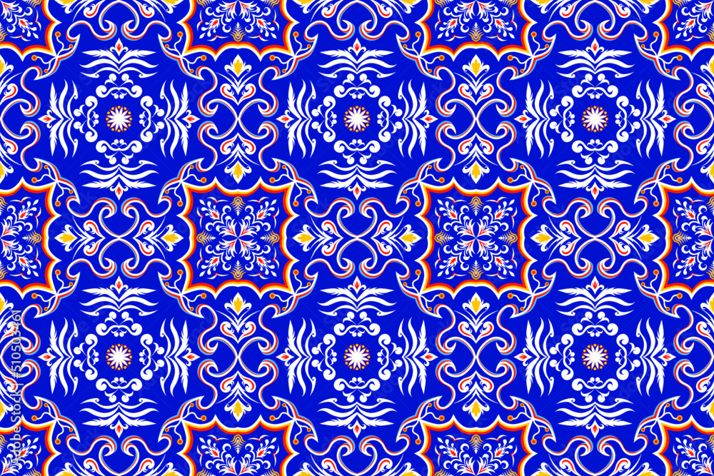 Ethnic oriental ikat pattern traditional Design for background,carpet,wallpaper,clothing,wrapping,batic,fabric,vector. Decorative strip for textiles.