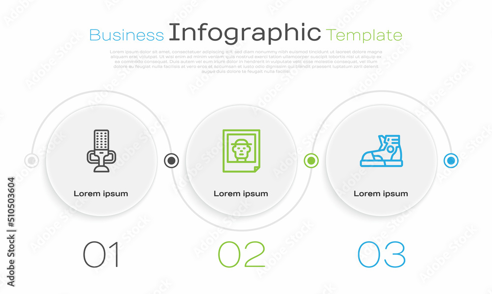 Set line Microphone, Photo and Sport sneakers. Business infographic template. Vector Set line Microphone, Photo and Sport sneakers. Business infographic template. Vector