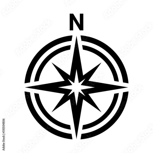 Black north symbol on white background.