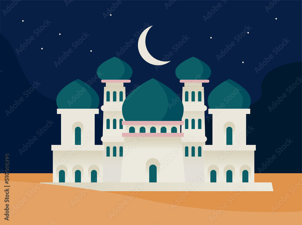 Arab beautiful mosque. flat design style vector illustration.