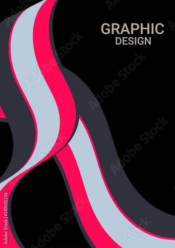 Abstract pink stripes smoothly bent ribbon geometrical shape isolated on black background 