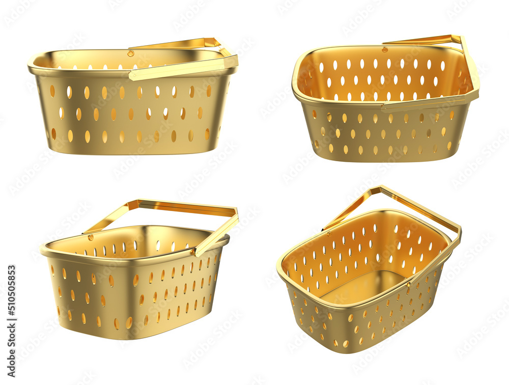 Empty golden basket isolated on white background Empty golden basket isolated on white background