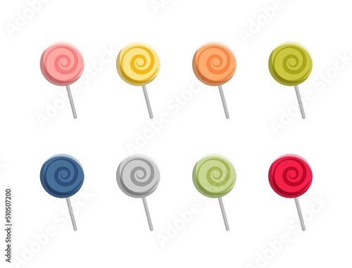 8 colorful lollipops, sweet and delicious candies