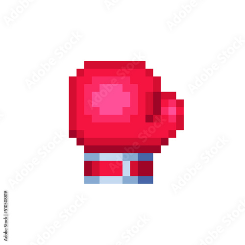 Red boxing glove pixel art style icon. Achievement logo. 8-bit sprite. Isolated abstract vector illustration. 