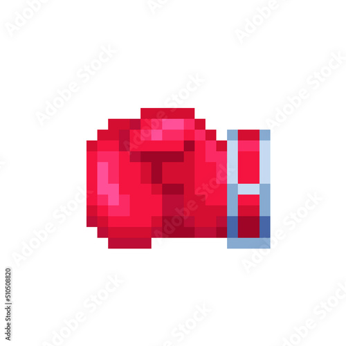 Boxing glove logo, pixel art icon. Boxing competitions achievement emblem. 8-bit. Game assets. Isolated abstract vector illustration.