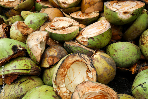 green coconut waste that accumulates