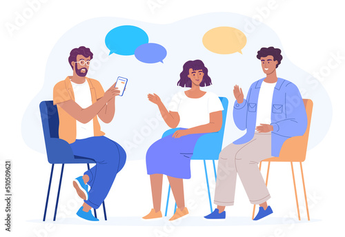 Young people meeting and chatting. Vector cartoon people characters design