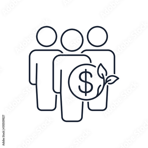 Uniting entrepreneurs, people and income growth. Group success. Profits, dividends. Vector linear icon isolated on white background.