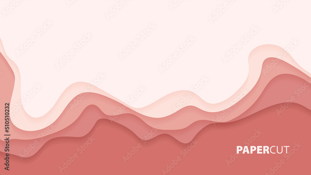 Red paper cut banner with 3D slime abstract background and pink waves layers Abstract layout design