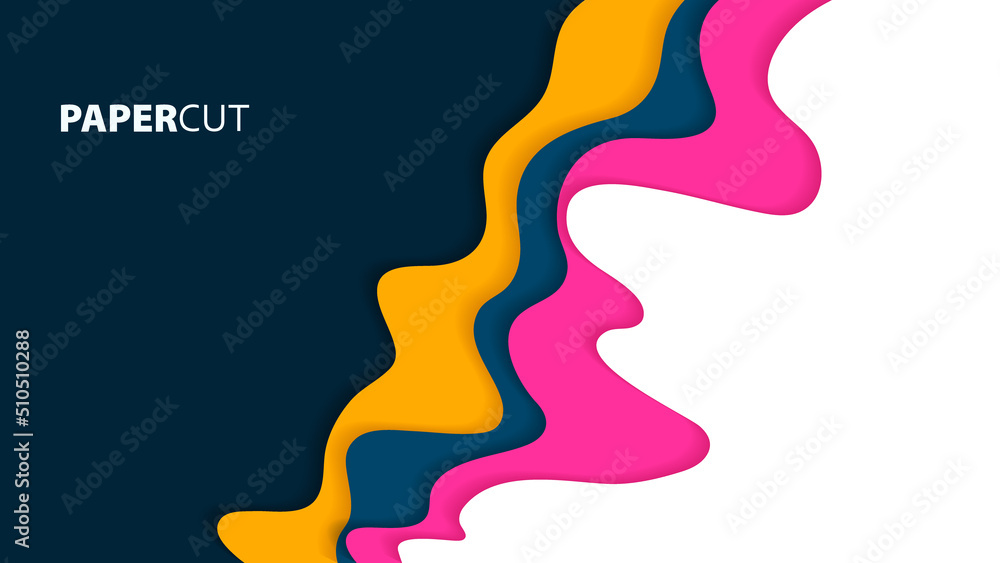 3D paper cut colorful waves on abstract background Design layout for business presentations