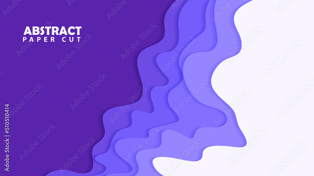 Horizontal abstract background and paper cut shapes in purple color