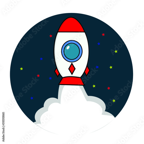 Rocket ship with flat style. rocket fly. space travel to the moon. Space rocket launch. Project start-up and development process. Product innovation, creative idea. Management