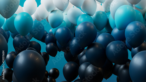 Colorful Celebration Background, with Teal, Turquoise and White Balloons. 3D Render.