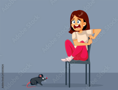 Screaming Woman Scared of Rats Vector Cartoon Illustration