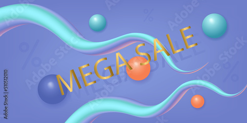 Mega sale abstract vector banner 3d. Advertising promotion of products, discount in the store. Template concept with hot offer at low prices, interest or free. Big, hot, mega sale now, special program