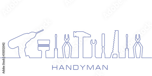 Professional handyman services. Vector banner template with tools collection and text space.  Set of repair tools on white  background for your design. EPS10.
