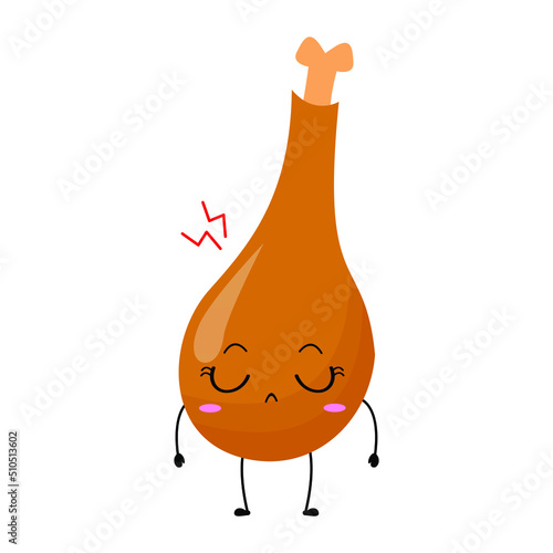 Vector illustration of chicken thigh with cute expression, chicken thigh isolated on white background, simple minimal style,  mascot collection, emoticon. sad, angry face