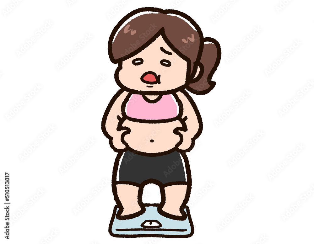ショックを受けている肥満の女性と体重計