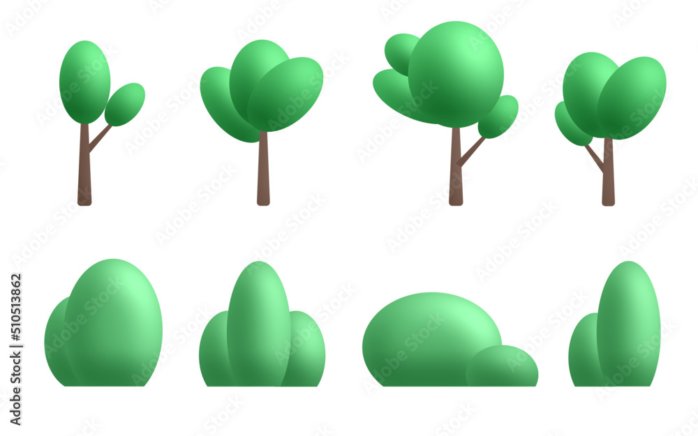 bushes tree. Set vector isolated illustration plant for landscape. Garden, forest and park green shrub. bushes tree. Set vector isolated illustration plant for landscape. Garden, forest and park green shrub.