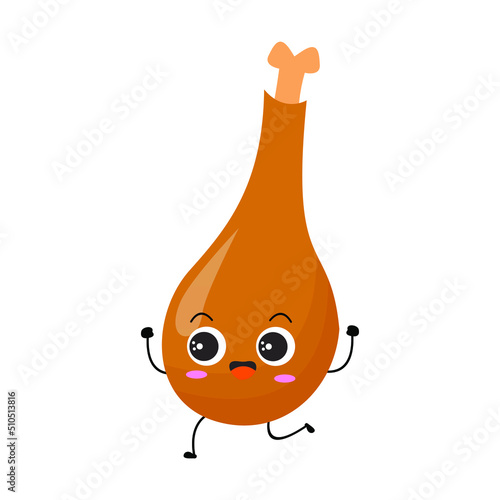 Vector illustration of chicken thigh with cute expression, chicken thigh isolated on white background, simple minimal style,  mascot collection, emoticon. happy, greeting, smile