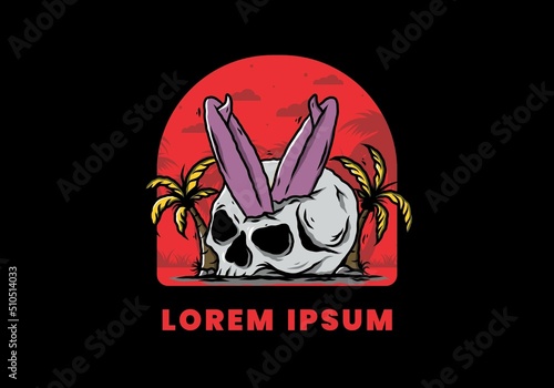 Surfing board stuck in human skull illustration