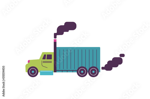 Car polluting the atmosphere with emissions, flat vector illustration isolated.