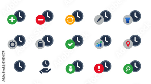 Clock watch time alarm deadline icon set collection isolated graphic