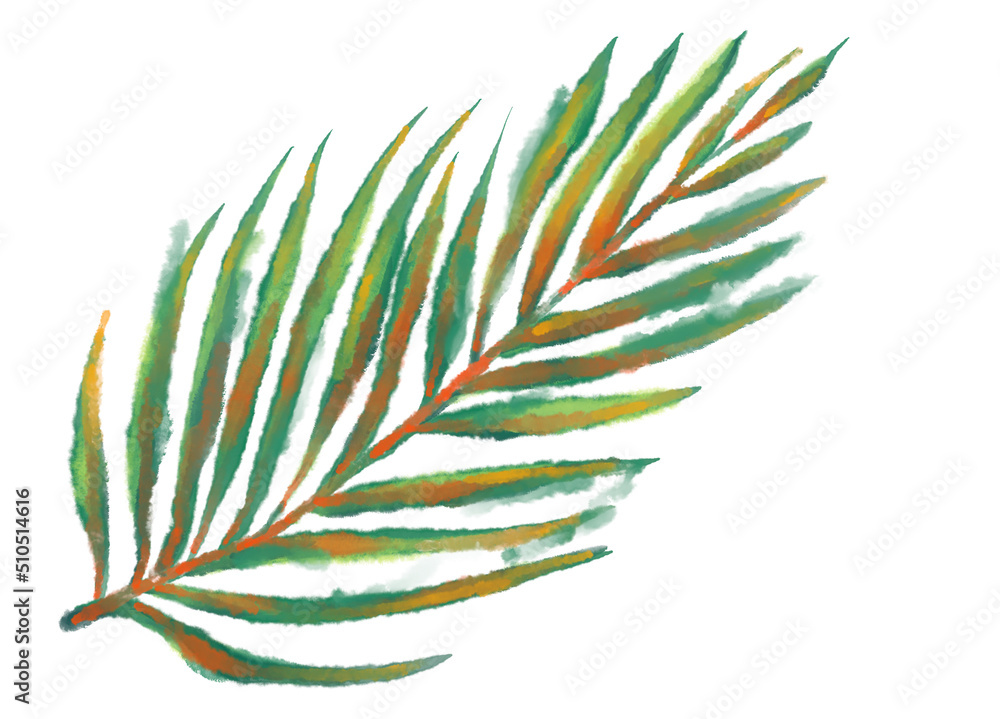 Fototapeta premium Tropical red green plant elements autumn watercolor hand painting illustration