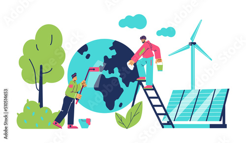 Carbon footprint and greenhouse gases banner, flat vector illustration isolated.