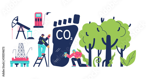 Set of elements and characters about footprint carbon concept, flat style