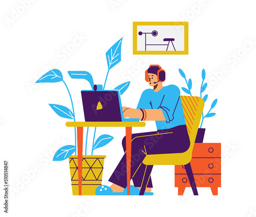 Online freelance work and home office concept flat vector illustration isolated.