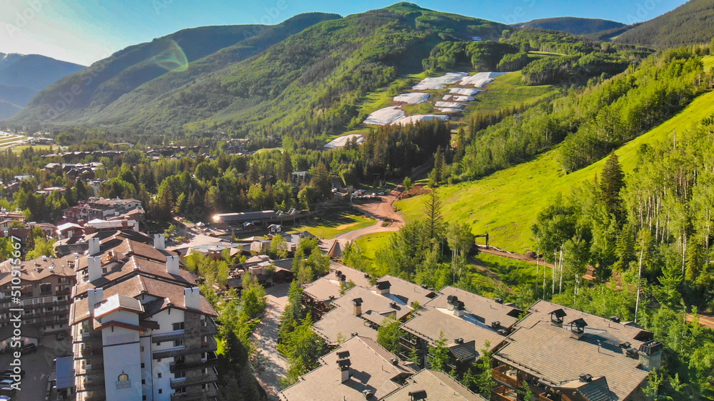 Aerial view of Vail town in Colorado, summer season